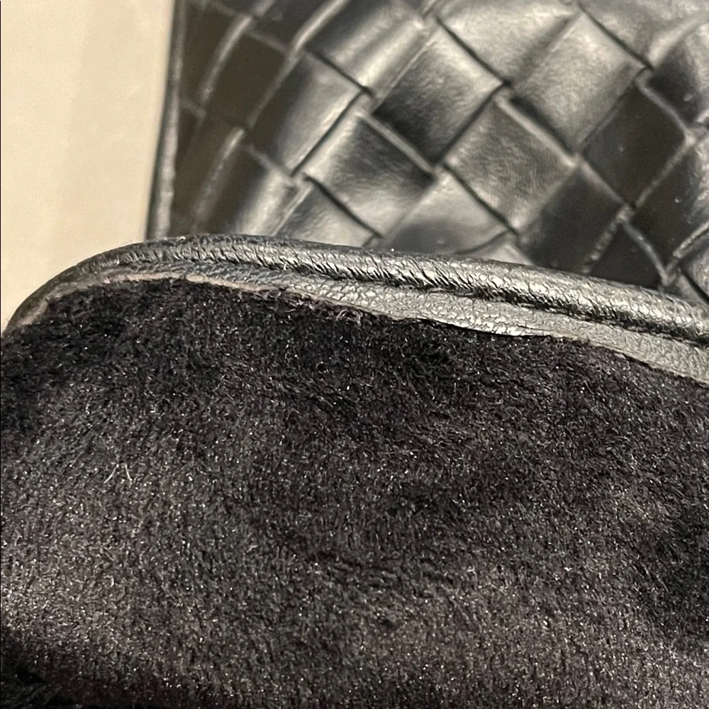 Vince Camuto Black Woven Gloves Faux Leather Fleece Lined Winter Dressy Classic